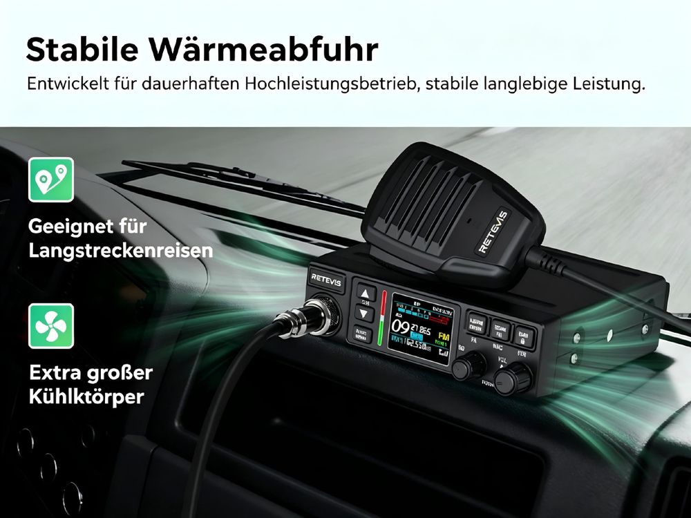 Retevis MB63B CB Funkgerät mit Antenne, AM/FM CB-Funkgeräte, LCD-Farbdisplay, NRC Rauschunterdrückung, CTCSS/DCS, VOX, 80 Kanäle, EMG CH9/19