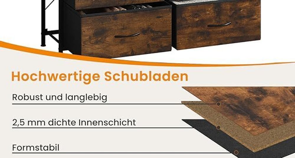 WOLTU Kommode mit 10 Schubladen aus Stoff, Sideboard, Metallrahmen, Industrial Stil : Vintagebraun Farbe: Vintagebraun