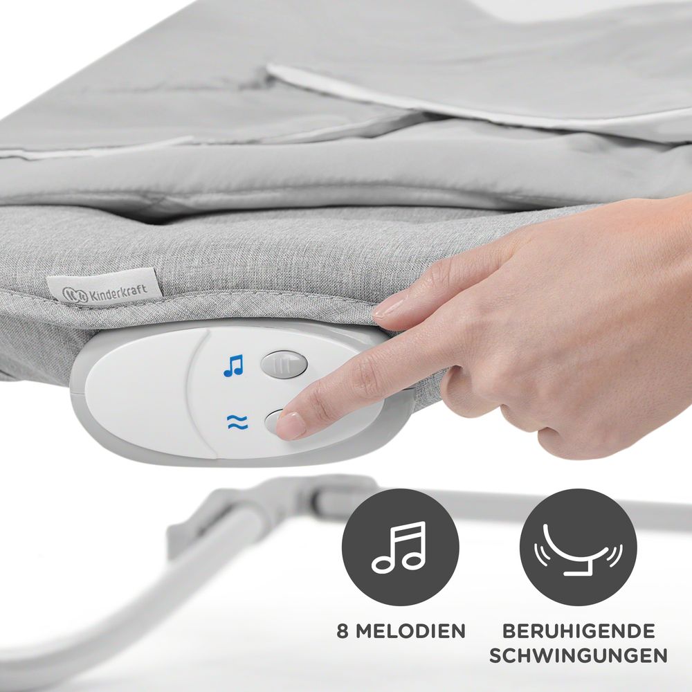 Kinderkraft FELIO 2 Babywippe - 2-in-1 Babyliege - Schaukelfunktion - Vibrationen & Musik - Mit Spielbügel & Zubehör - Waschbarer Bezug - Grau