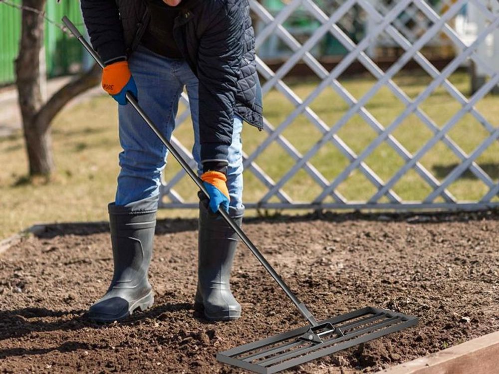 Wiltec Aluminium Rasenrakel 121,9 x 25,4 cm mit 2 m Stiel, Rasen Rakel Unebenheiten im Rasen ausgleichen, Leveler Gartengerät zum Rasen sanden