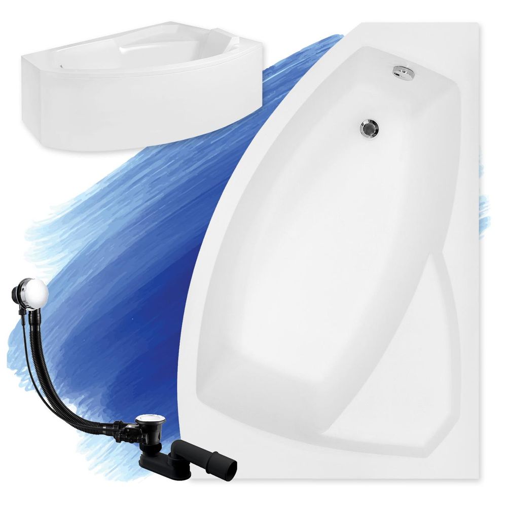 Weiß Eckbadewanne mit modernem, dargestellt mit einem schwarzen Ablauf
