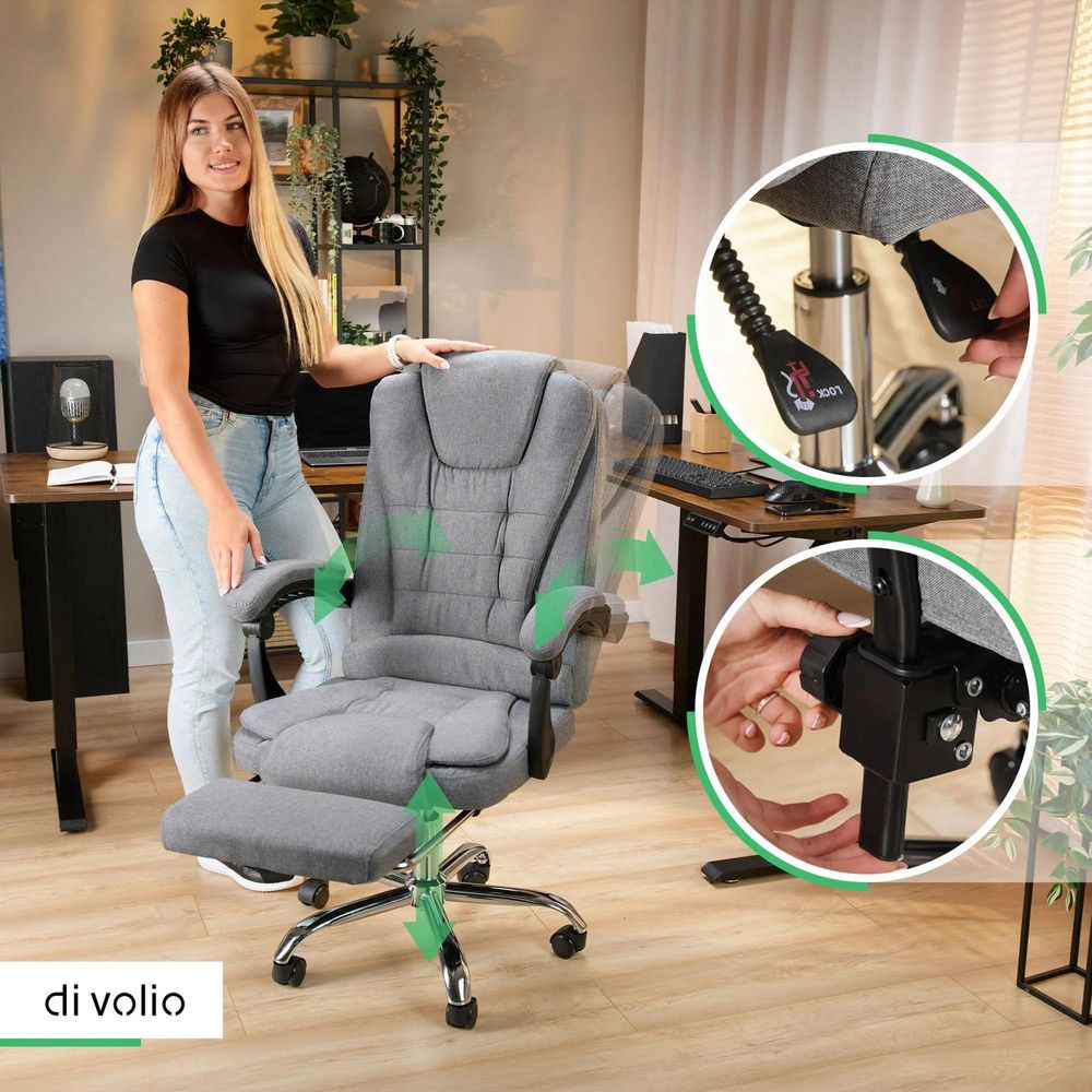 di volio kancelářská židle Baldo, ergonomická, tmavě šedá, 150 kg, výškově nastavitelný sedák, podnožka, integrovaná opěrka hlavy, PVC, PP, ocel, PU, tkanina, DV-088OC