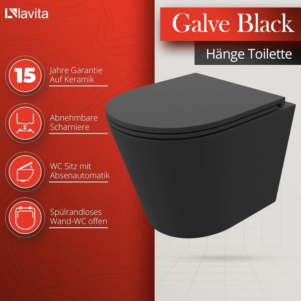 Lavita LAV 101 Vorwandelement für WC 40cm + Wand Hänge Tiefspül WC SINTO Schwarz Spülrandlos + Bedienplatte LAV 200.4.4 Schwarz | Komplettset | Unterputz Spülkasten | Toilette Komplett Sett