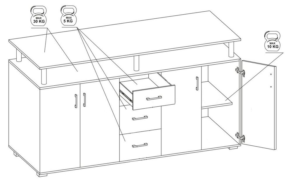 Highboard "Lyndy I" – modernes Highboard mit viel Stauraum und robuster Spanplatte
