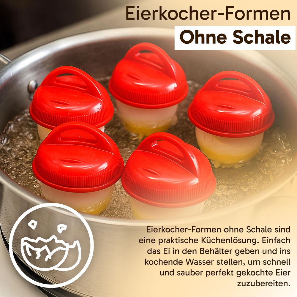 6tlg Eier-Pochierer Eierformer Eierform Eier Kochen Egg Maker Set Ei Pochierte Poacher Molds für Kochen Mikrowelle Rot Retoo