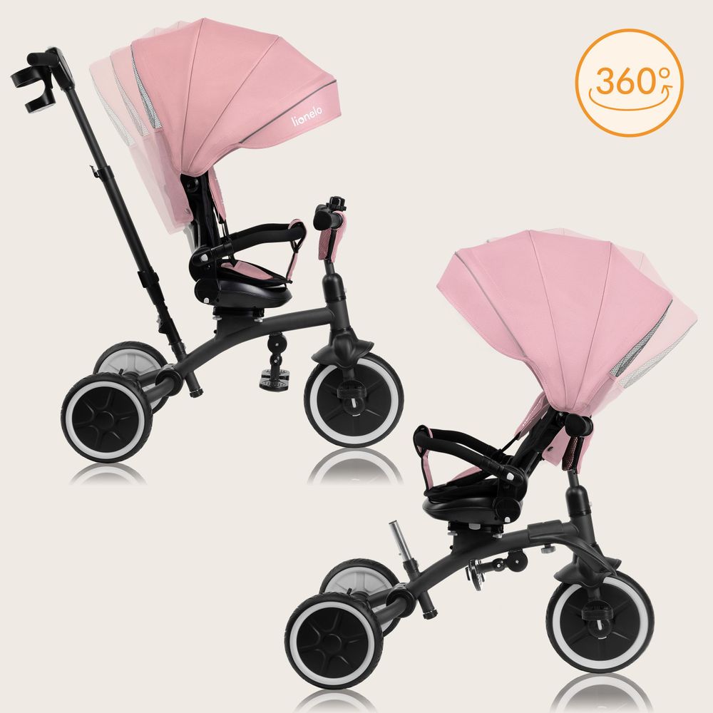 Lionelo Tris Plus dreirad laufrad bis 25 kg Kinderdreirad Lenkstange Baby Kinderwagen Montage ohne Werkzeug - Rosa