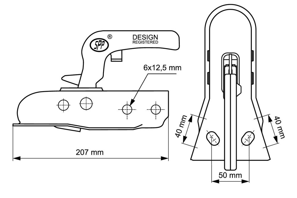 Kugelkupplung aus Stahl, 750 kg V-Deichsel
