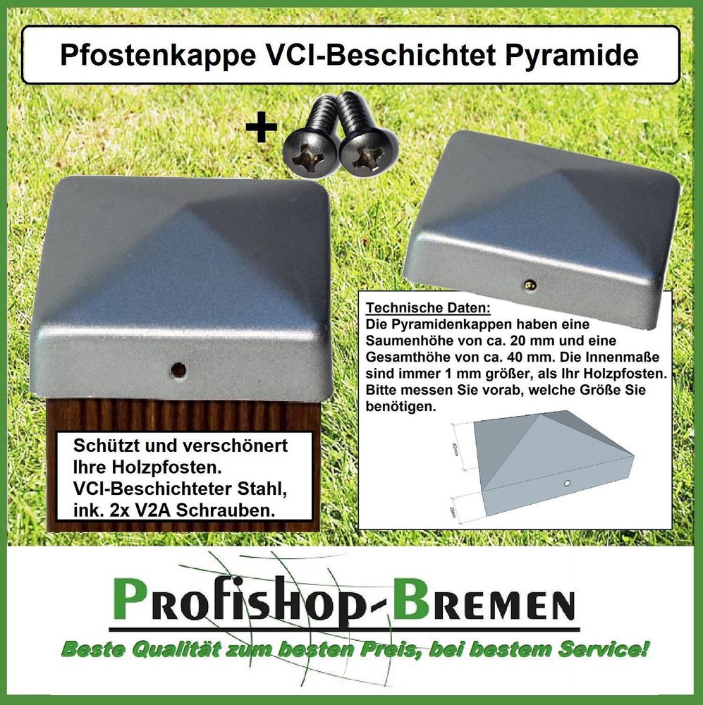Pfostenkappe VCI beschichtet Pyramide für Pfosten 10x10 cm - inkl. 2x Edelstahl-Schrauben
