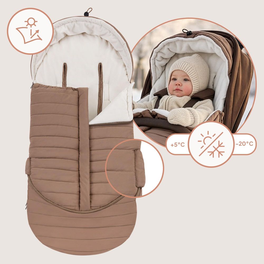 Lionelo Oli Winterfußsack für Kinderwagen & Babywanne, Wasserabweisend, Warm bis –20°C, Universal, Mit Kapuze Beige