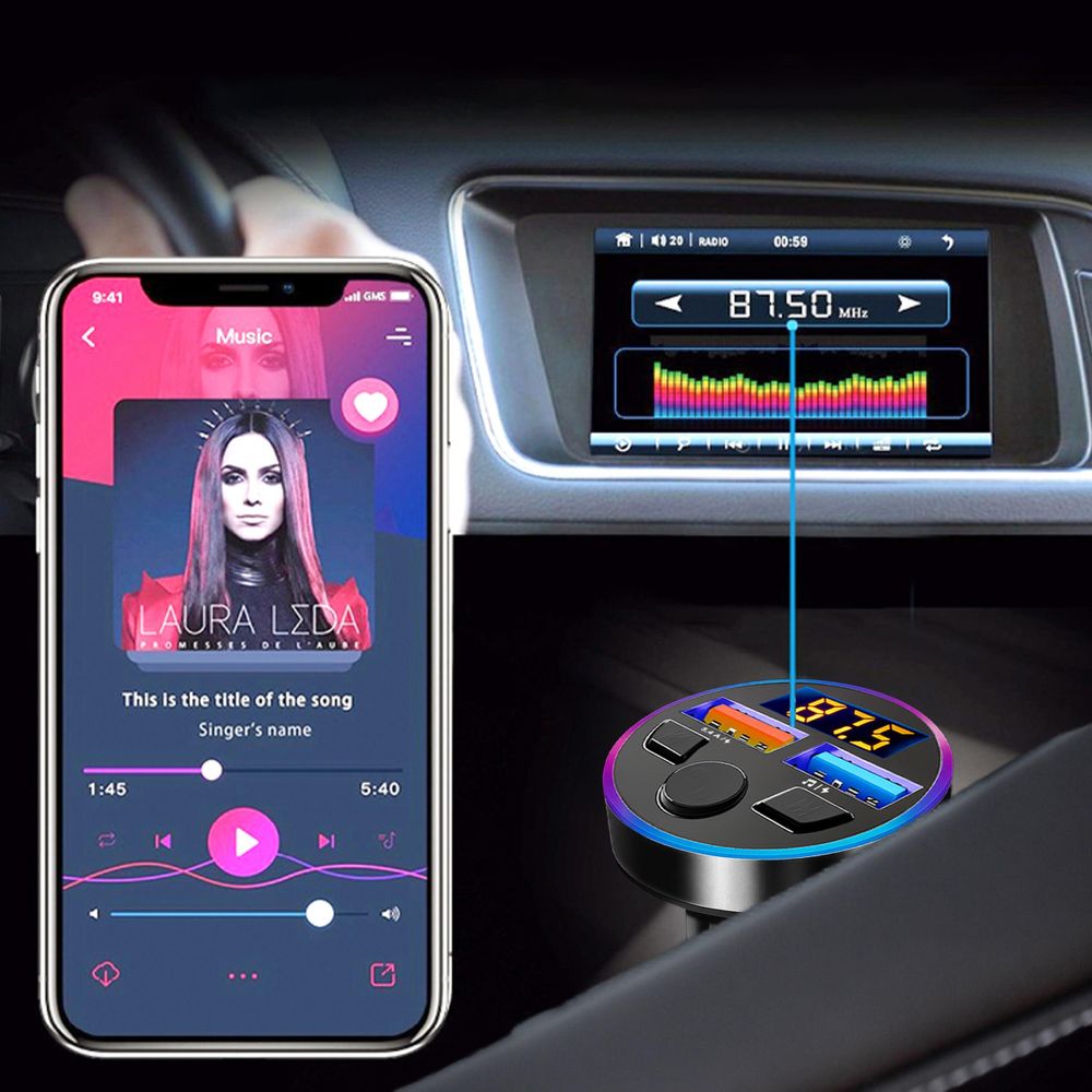 Bluetooth FM Transmitter für Auto USB Radio Adapter KFZ MP3 Freisprecheinrichtung mit QC 3.0 Dual Ladegerät Blau Leuchte Drahtloser Kfz-Empfänger Retoo