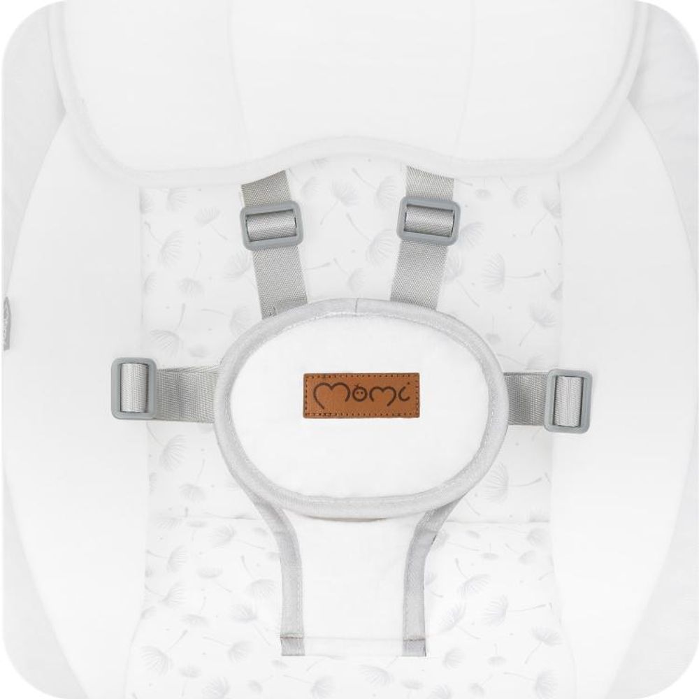 MoMi KENANI – Elektrische Babywippe mit Bluetooth, Fernbedienung & Musik, 5 Stufen – inkl. Moskitonetz – Hellgrau