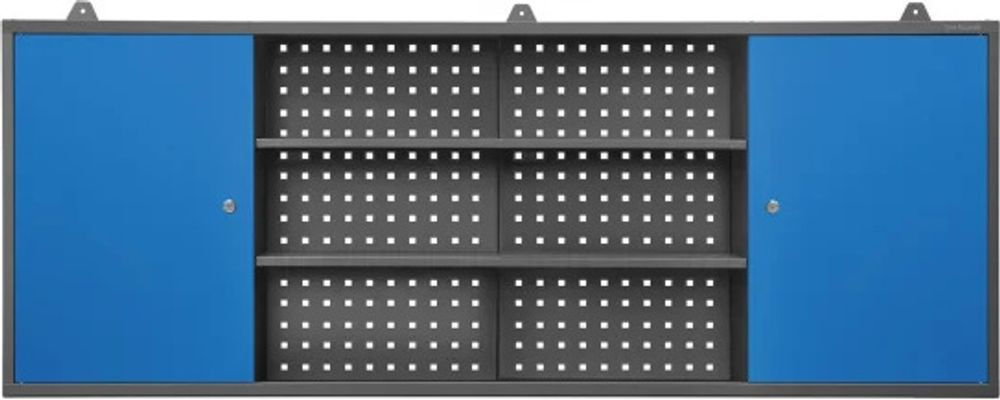 Hängeschrank Werkzeugschrank Werkstattschrank Metallschrank mit Lochwand Metall, 160 cm x 60 cm x 20 cm, Farbe: Anthrazit-Blau