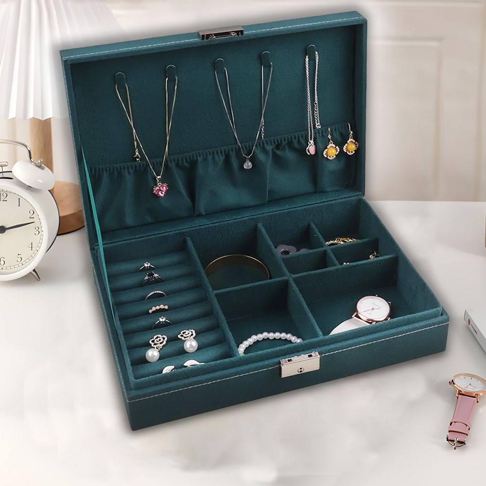 Schmuckkästchen, Schmuckschatulle aus Samt mit 2 Ebenen, Schmuckbox, Schmuckschatulle, Schmuckkoffer für Damen, Aufbewahrungskoffer Retoo