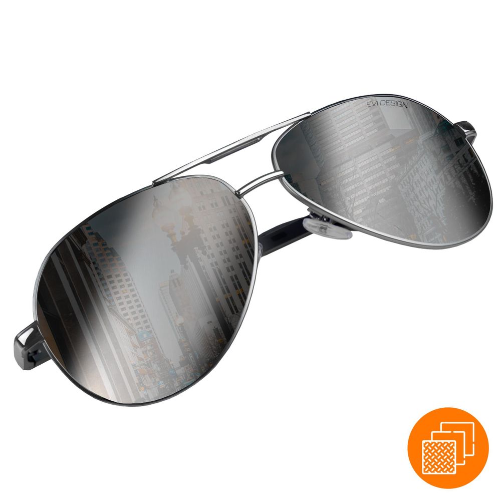 Aviator Sonnenbrille Herren Polarisiert UV400, klassische Pilotenbrille Silber, Metallrahmen mit Federscharnier, inkl. Etui & Set, EVI DESIGN Silver