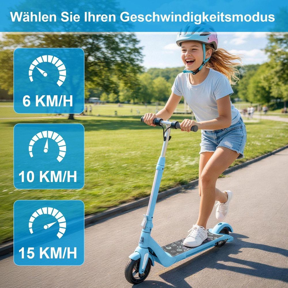 Elektroscooter Kinder mit Langstrecken, bis zu 15km/h Kinderroller, Schnelle Installation zu Tragen E-Roller Für Kinder 6-12, Elektroroller Blau