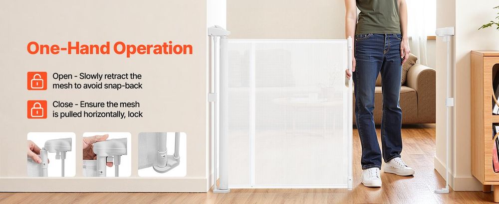 VEVOR Ausziehbares Babygitter, 870 mm hoch, bis zu 1800 mm breit ausziehbar, ausziehbares Gitter für Kinder oder Haustiere, Netzmaterial, einfach zu installieren für Innen Treppen, Türöffnungen, Flure, Spielzimmer, Schwarz, Weiß-c, 2800x870 mm-a