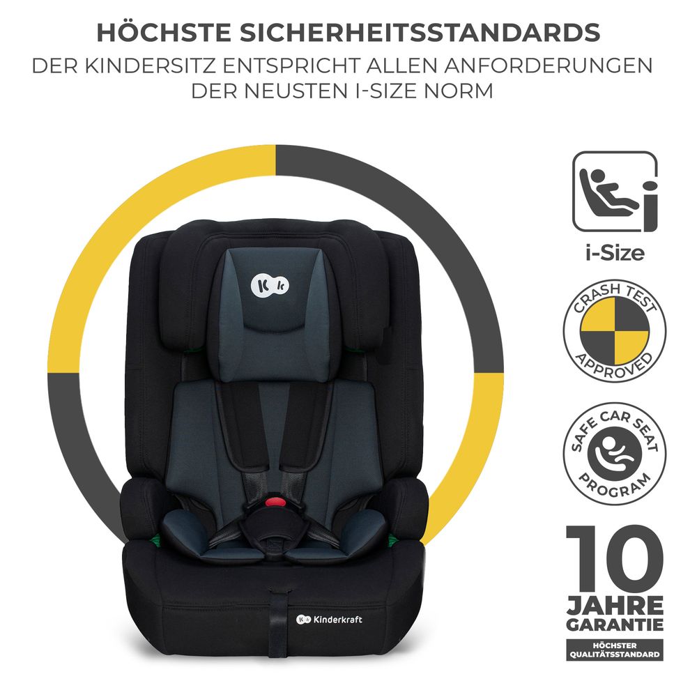 Kinderkraft SAFETY FIX 2 i-Size - Autokindersitz Autositz 76-150 cm - R129 Norm - ISOFIX - TOP TETHER - H-GUARD - SPS - 12-fach Kopfstütze - Schwarz