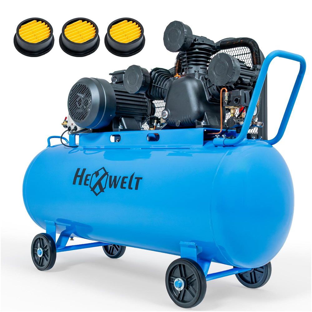 Druckluftkompressor, HEXWELT 300L Ölkompressor 7500W 8 Bar 1090L/min Luftkompressor 3-Zylinder Werkstattkompressor 230V