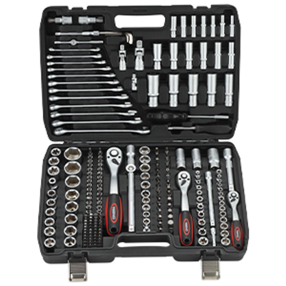 TEENO Steckschlüsselsatz 216 tlg, Ratschenkoffer Werkzeugkoffer 1/4", 3/8", 1/2" Zoll, Cr-V Steckschlüssel-Satz mit Ratschenschlüssel, Werkzeug-Set, Ratschenkasten für Arbeiten an Fahrrädern und Autos