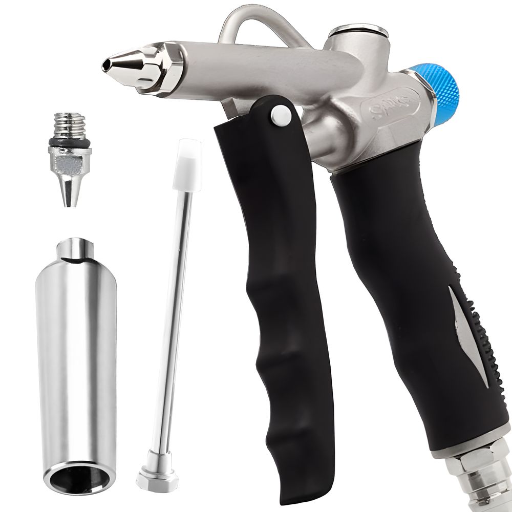 Druckluft Ausblaspistole Druckluftpistole Blaspistole Druckluftgeräte Set 4-tlg 1/4 Zoll mit mit 3 Düsen incl Verlängerung 110 mm Retoo