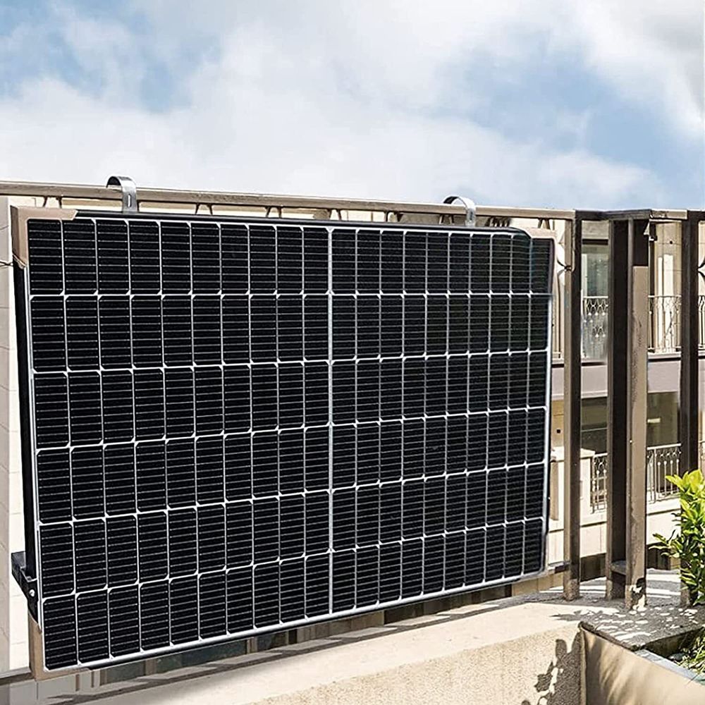 Balkonkraftwerk Halterung für 2 PV Module, Balkonhaken mit Rundhaken, Solar Balkonhalterung für runde Balkongeländer, stabile PV Befestigung