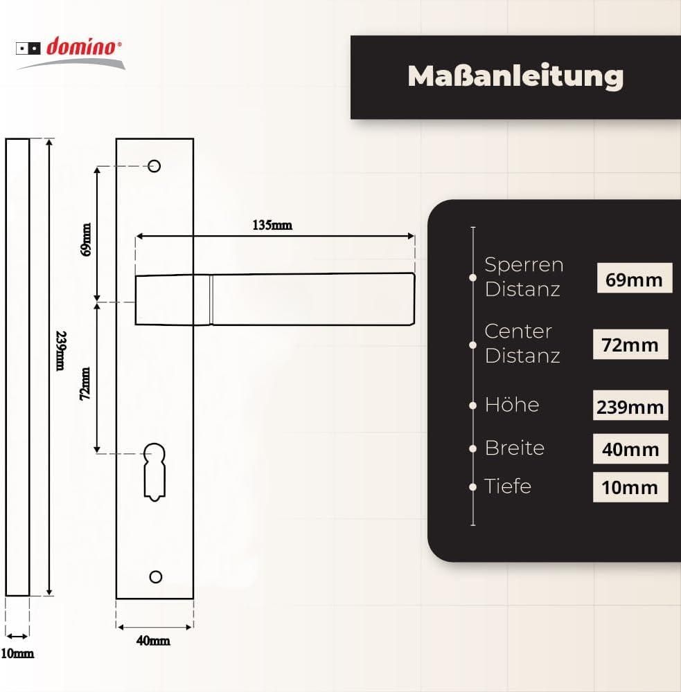 DOMINO Türgriff 72 Drückergarnitur BB-Buntbart Set | Langschildgarnitur | Türklinke für Zimmertür, Bürotür, Kellertür & Innentür | L-Form | Türbeschläge aus Aluminiuml | Satin Nickel Velvet Türdrückergarnitur |  FOKUS M91