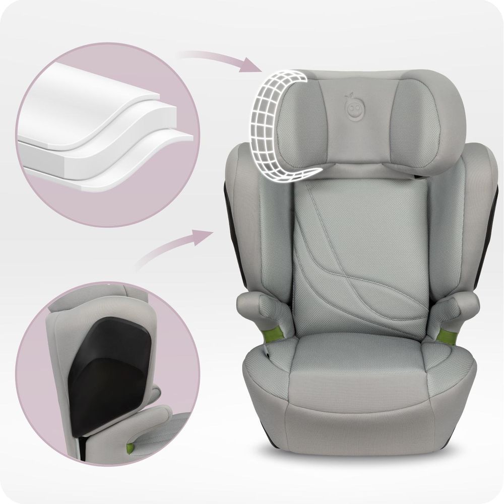 MoMi MEI Auto Kindersitz i-SIZE 100-150cm – Bis 36kg – Gruppe 2/3 - ISOFIX – Grau