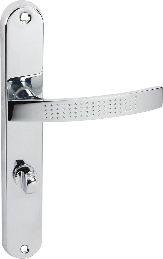 Domino Türdrücker-Garnitur TOPAZ Langschild – Bad/WC Verriegelung – Chrom Glänzend – Moderne Türklinke für Badezimmertüren