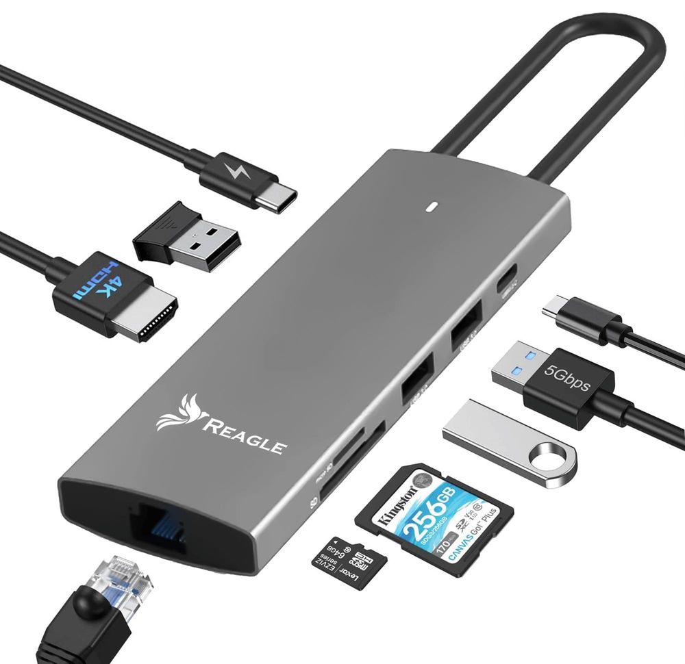 USB C Hub 6 in 1 Docking Station 4K 60Hz HDMI 100W PD Gigabit LAN RJ45 2x USB 3.2 USB C Datenport für Laptop MacBook Air Pro M1 M2 Silber Reagle