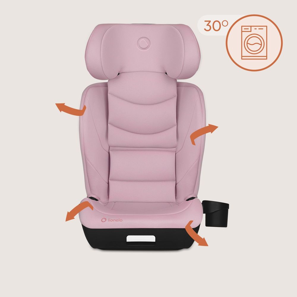 Kindersitz Neal i-Size 100-150 cm, bis 12 Jahren, Verstellbare Kopfstütze, Zusätzliches Seitenschutzsystem, Neigungsverstellung der Rückenlehne Pink