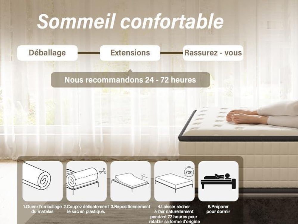DEWINNER Housse de Matelas et Matelas 160 x 190, 2 Personnes,épaisseur 22cm+Parure de lit+Housse Couette+Housse d'oreiller