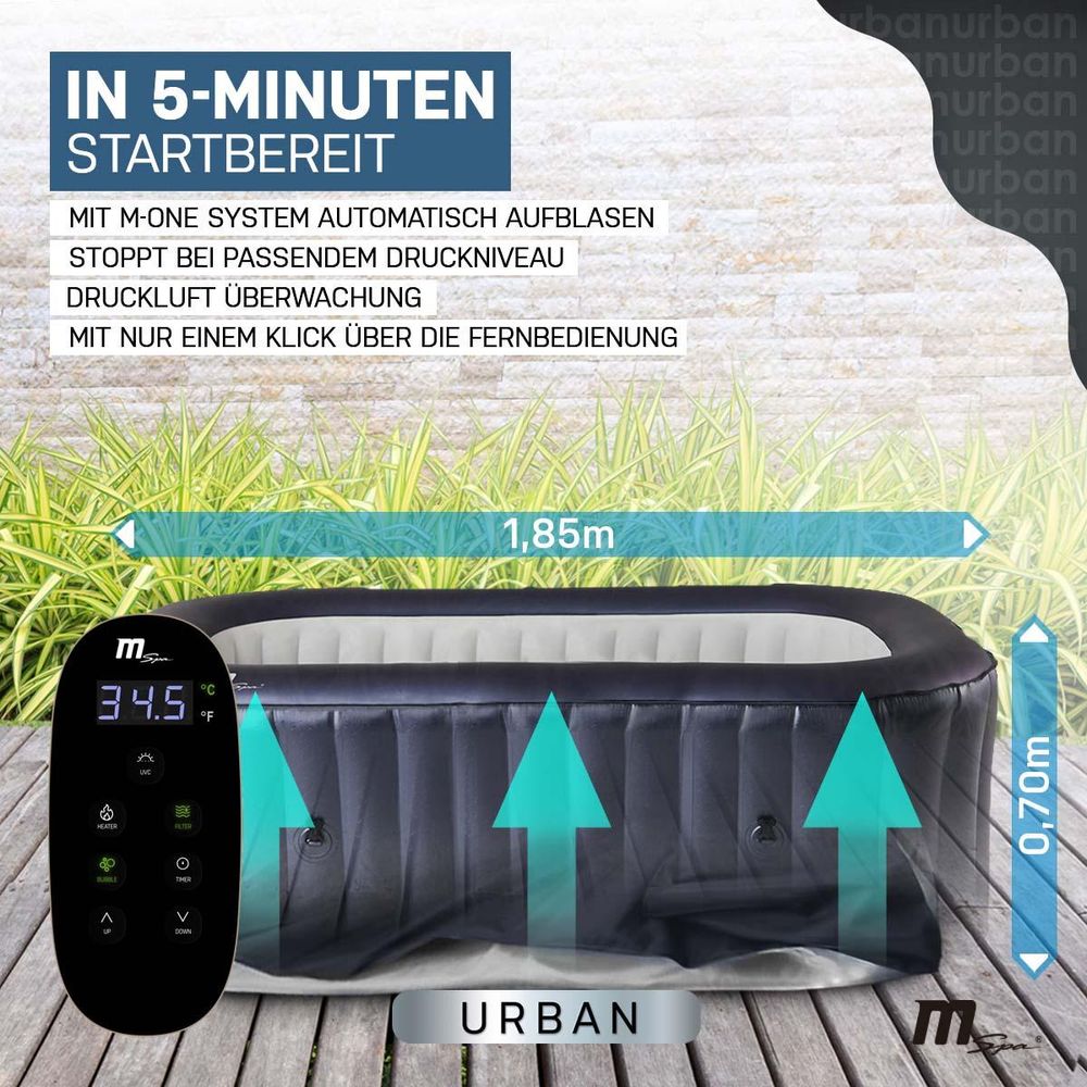 MSpa Whirlpool Urban Nest U-NE021 | Indoor & Outdoor Whirlpool - Aufblasbar - 2 Personen - Massagefunktion - Anti-Frost - Ozon-UV-C-Desinfektion