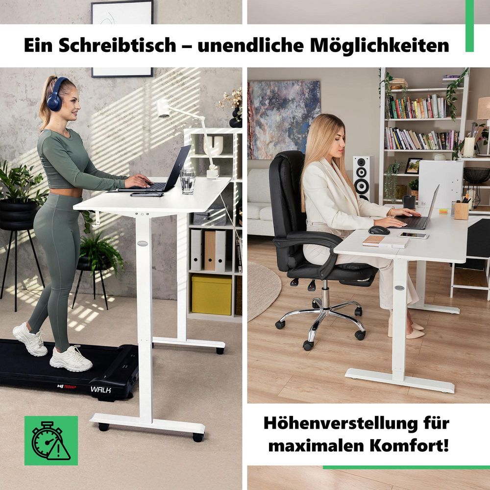 di volio Höhenverstellbarer Schreibtisch Rapalo - weiß, 140 x 80 cm, Computertisch fürs Home-Office, elektrischer Bürotisch bis 80 kg belastbar