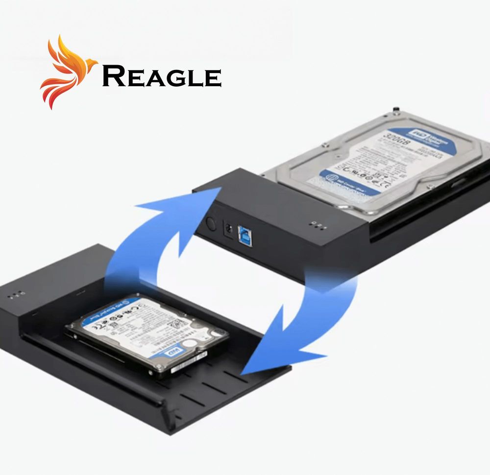 Festplattengehäuse 3.5 Zoll und 2.5 Zoll SATA HDD SSD Externe Festplatte USB 3.2 Gen 1 5Gbps Adapter Gehäuse mit Netzteil für PC Laptop Reagle Schwarz