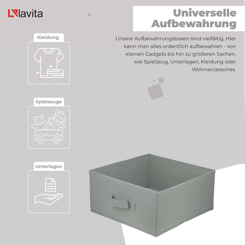 Lavita Storage Box | faltbare Aufbewahrung Boxen 31 x 31 x 15 cm | Schubladen-Organizer Box| Ordnungssysteme für Kleidung | Kleideraufbewahrung & Organisation | hellgrau | 6 stück