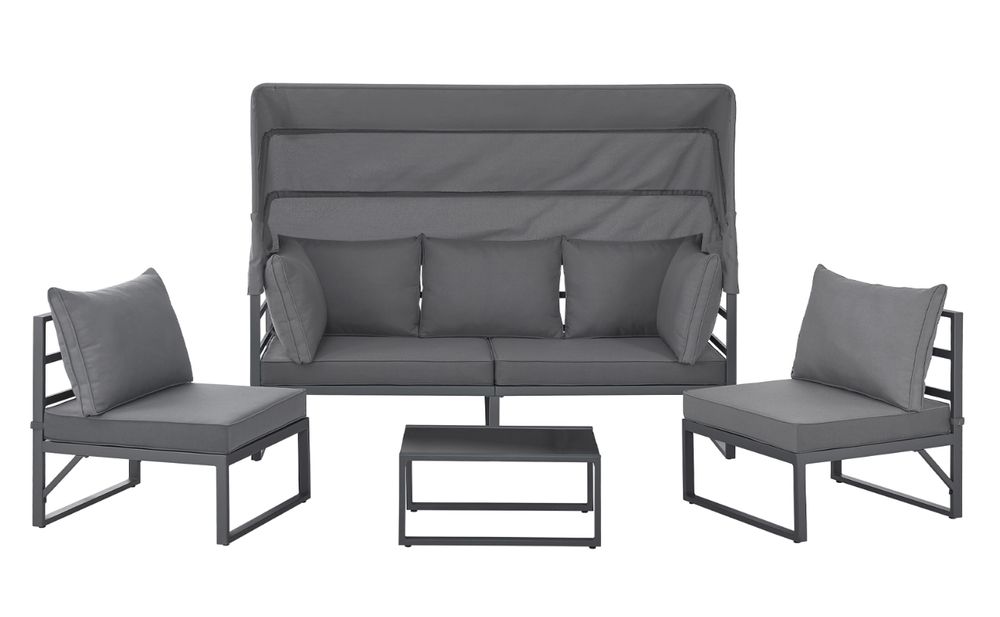 SVITA MAUI Gartenmöbel-Lounge-Set mit Dach Outdoor-Sofa Strandkorb-Sonneninsel Stahl Grau