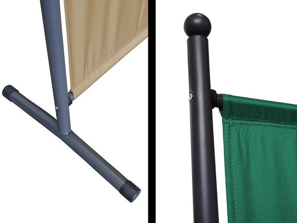 Stellwand mit stabilem Stahlfuß und waschbarer Stoffbespannung.