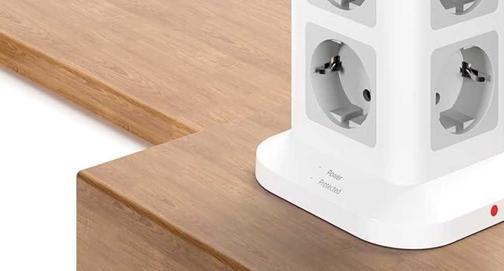 TESSAN 8 Fach Mehrfachsteckdose mit 2 USB C Verlängerungskabel 2M Steckdosenturm mit Schalter Grau 3600W