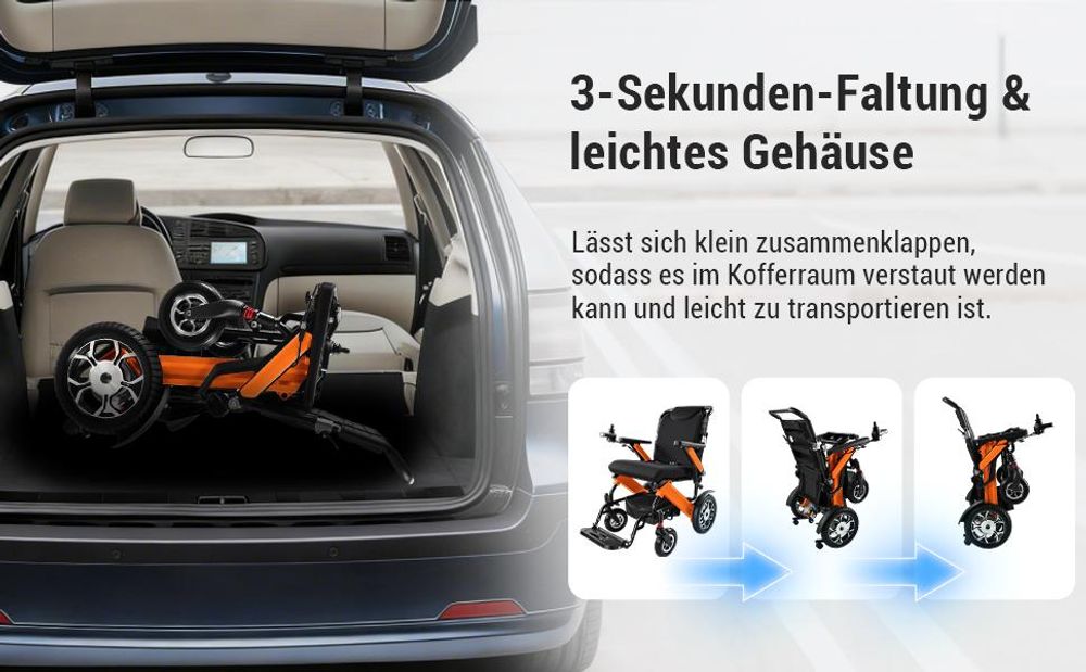 Elektrorollstuhl faltbar mit Joystick, Faltrollstuhl für Senioren, 24V Akku, Komfortsitz, Armlehnen, Fußstützen, bis 150 kg, Pflege