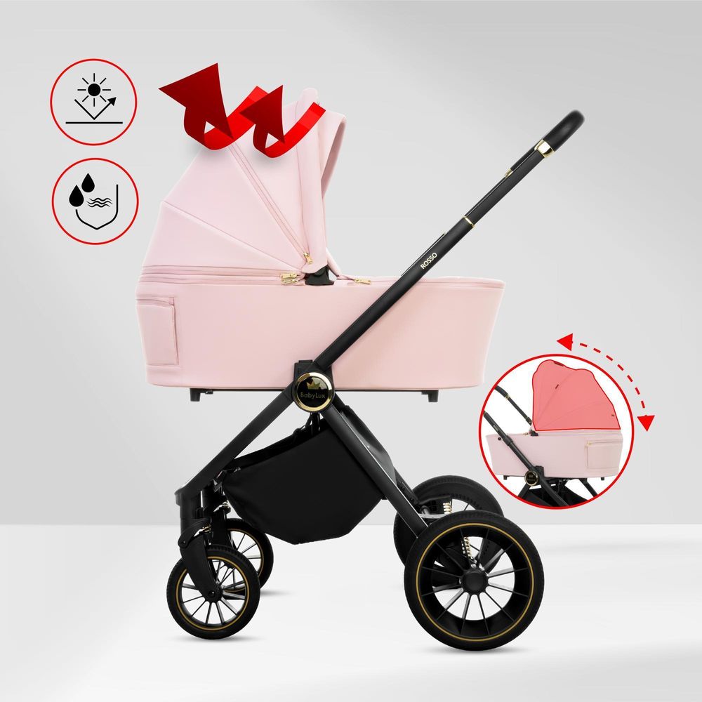 BabyLux® Passeggino Multifunzionale 3in1 ROSSO, Beige, Navicella, Passeggino, Seggiolino auto, Accessori, Leggero e Compatto, 0-22 kg, UV50+