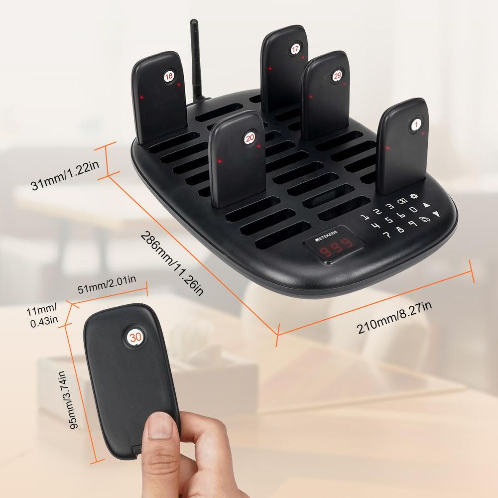 Retekess TD175P Restaurant-Pager-System, 30Pagers, 800M Pager Rufsystem, 7 Rufmod, Pager Pieper für Food Court, Café, Bar, Gastronomie,walkie talkie