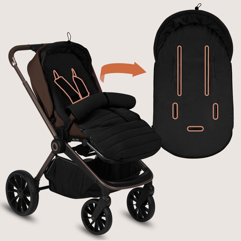 Lionelo Oli Winterfußsack für Kinderwagen & Babywanne, Wasserabweisend, Warm bis –20°C, Universal, Mit Kapuze Schwarz