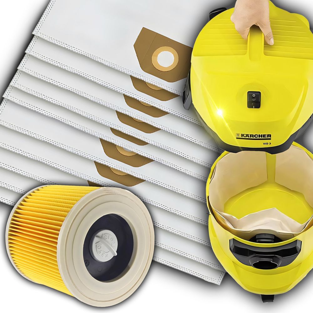 10 Staubsaugerbeutel mit 1 Filter geeignet für Kärcher KFI 357 KFI357 KA 40 2.863-314.0 WD2 Plus WD3 WD3s WD4 WD5 WD6 Ersatz Retoo