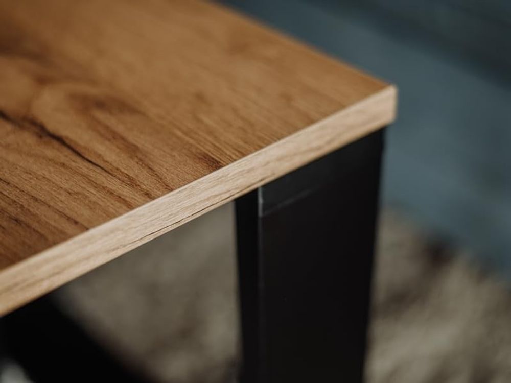 Lehmann Couchtisch 2er Set in 2 Größen für das Wohnzimmer, mit Holzplatte und schwarzem Gestell