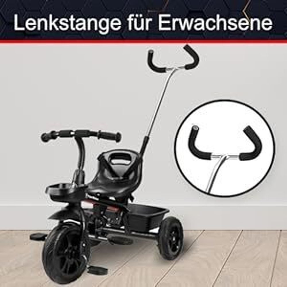 Dreirad mit Schiebestange – 3-Rad Kinderfahrzeug ab 1 Jahr – Schwarz