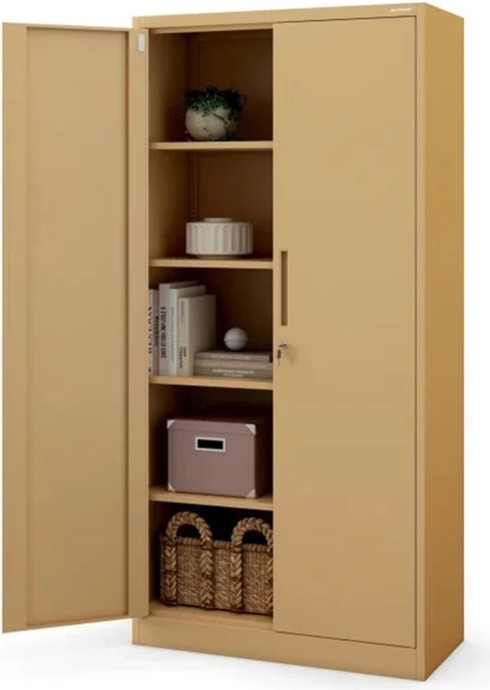 Büroschrank C001 Aktenschrank Lagerschrank Mehrzweckschrank Metallschrank 4 Fachböden Pulverbeschichtung Stahlblech 185 cm x 90 cm x 40 cm, Farbe : Beige