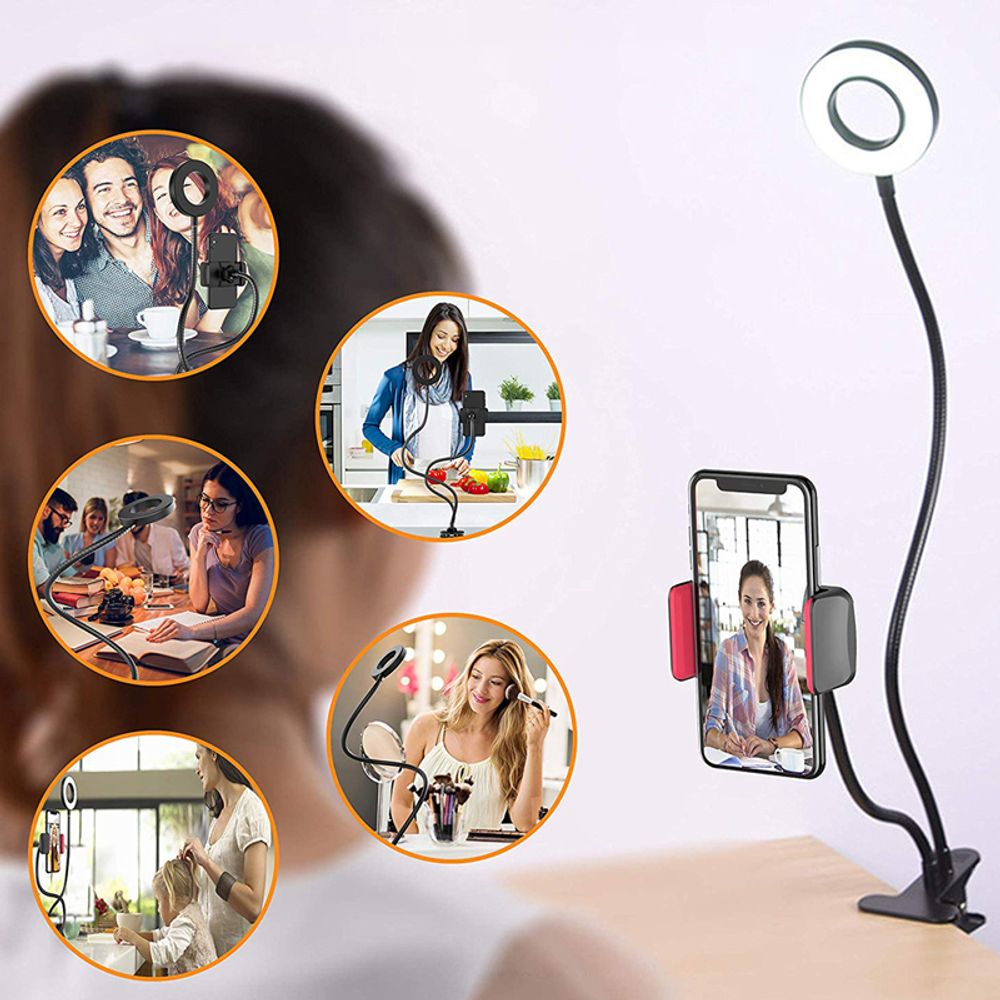 Ringlicht LED 4 Zoll mit Stativ Handyhalter Handy Selfie Ringleuchte Kamera 3 Farbmodi 10 Helligkeit Dimmbare Tischringlicht YouTube Live-Stream Retoo