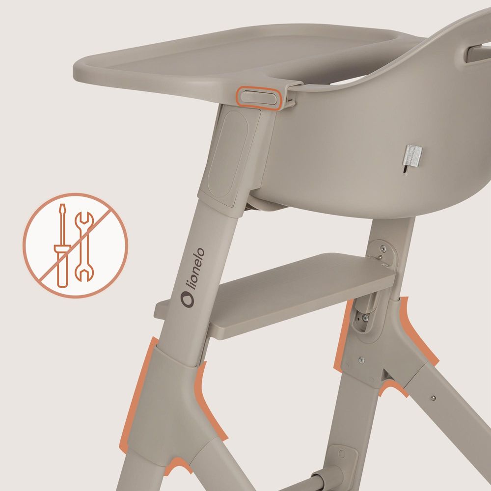 Lionelo Beny Baby Hochstuhl mit 3-Punkt-Gurt, verstellbarem Tablett & Fußstütze, platzsparend, 6–36 Monate bis 15 kg - Beige