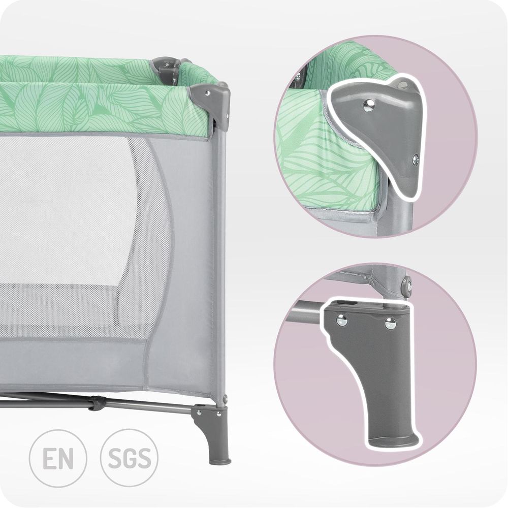 MoMi BELOVE – Baby Reisebett klappbar mit Matratze, Seiteneingang & Rädern, Sicherheitsverriegelung, Tragetasche inklusive – Jadegrün