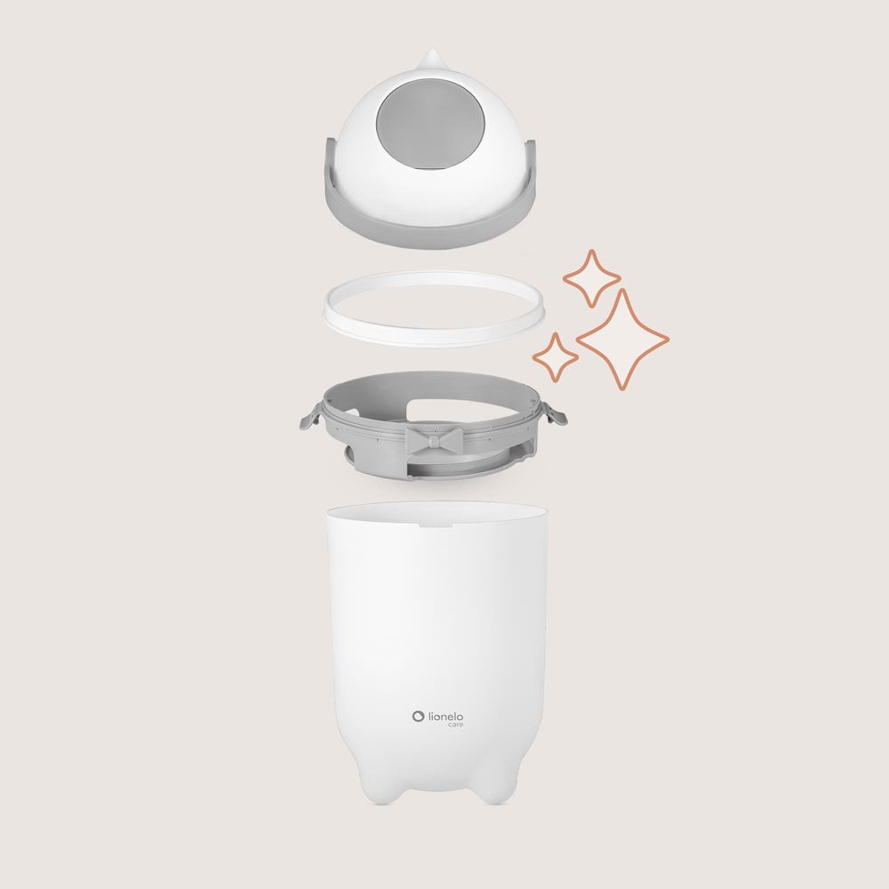 Windeleimer Lionelo Purebin 10L, geruchsdicht, kompatibel mit Universalbeuteln, Einhandbedienung, hygienisch & leicht zu reinigen Weiß